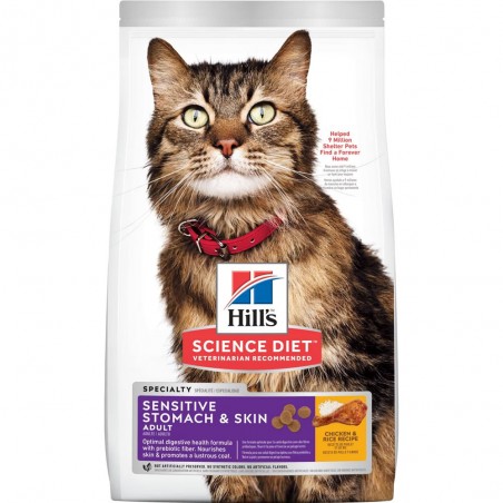 Hills Science Diet Adult Sensitive Stomach & Skin para gatos 1,58 Kg. - hills science diet 